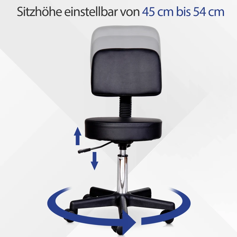 HOMCOM Rolkruk, werkstoel, cosmetische stoel, draaistoel, kruk, professionele salonstoel, zwart(m-7)