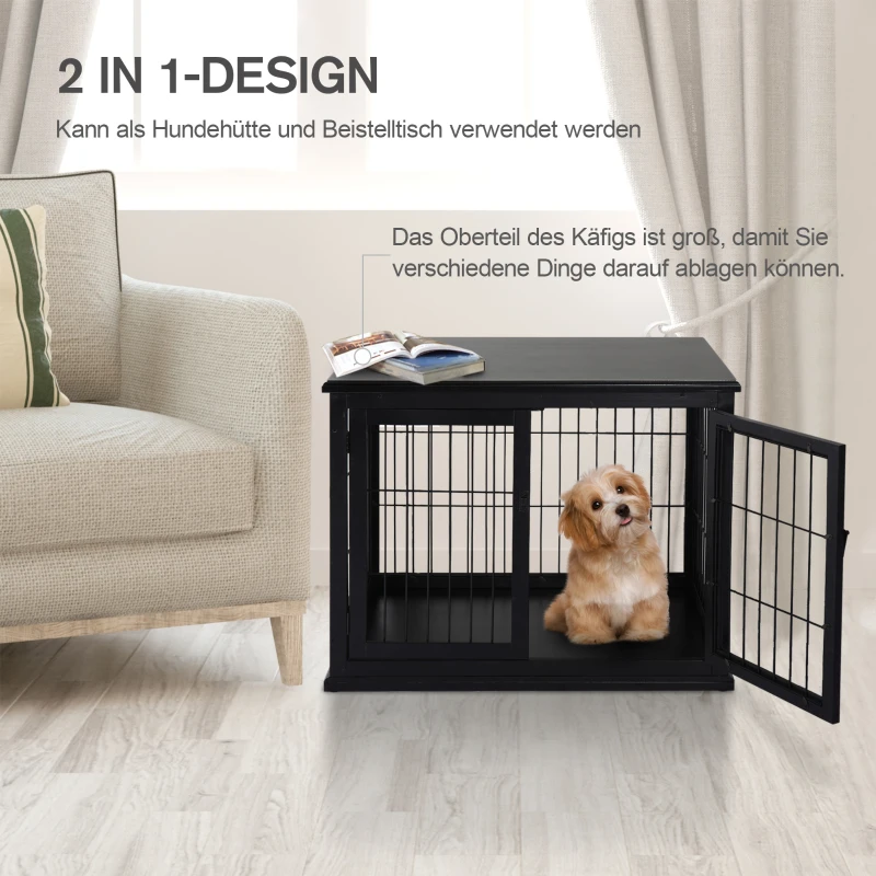 PawHut Hondenkooi voor thuis binnen hondenbench hondenhuis huisdier 2 deuren zwart(m-5)
