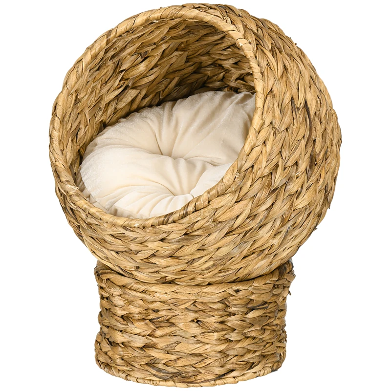 PawHut Kattenslaapplek, kattenbed met kussen, kattengrot, bananenblad, bruin