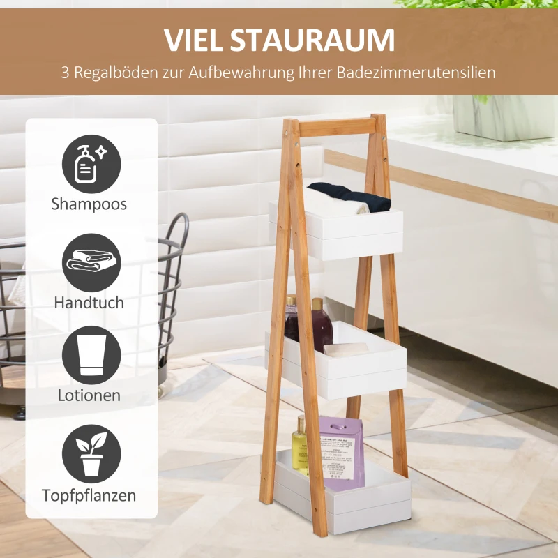 HOMCOM Badkamerstelling ladderrek 3 niveaus ladderkast badkamer opbergkast stelling wit