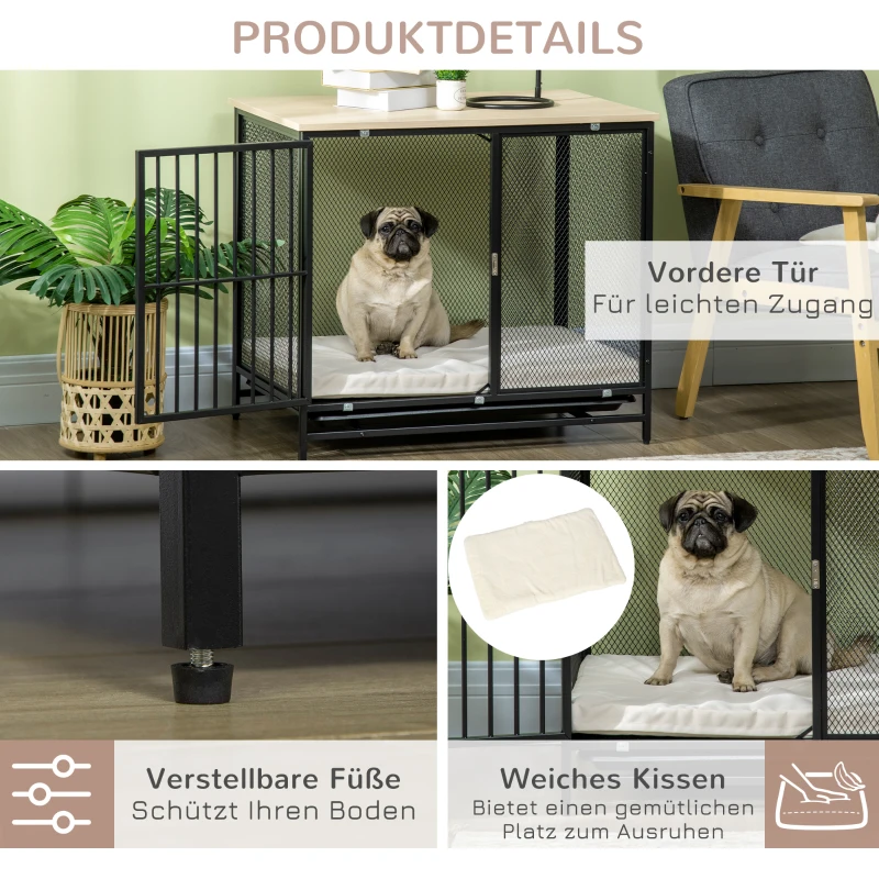 PawHut hondenkooi, dierenkooi met tafelblad, hondenhok, kennel, binnen