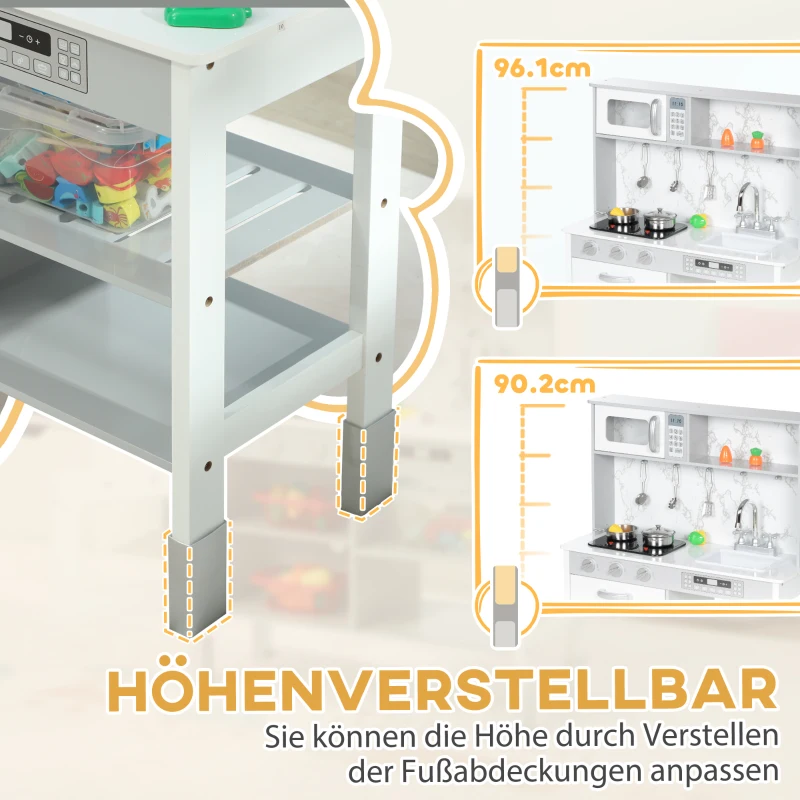 AIYAPLAY Kinderkeuken met elektrisch fornuis, magnetron, spoelbak & kraan | Speelkeuken met pannenset | Speelgoed voor jongens & meisjes 3-8 jaar | Wit