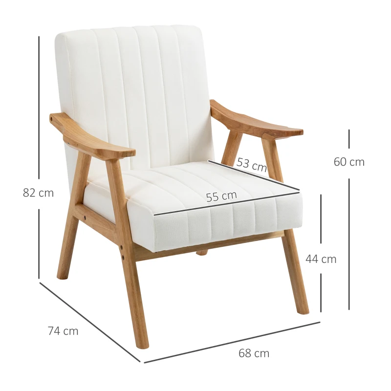 HOMCOM Gestoffeerde stoel in Skandi-design, fluweellook, massief houten frame, 68 x 74 x 82cm, Naturel+Crème