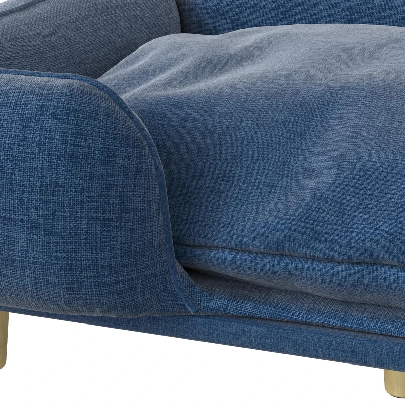PawHut Hondenbank, huisdierenbank, huisdierenbed, afneembare en wasbare bekleding, natuurlijk + donkerblauw