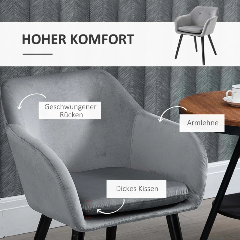 HOMCOM Esszimmerstühle in ansprechendem Design, Metallstruktur, Holzbeine, Grau, 120 kg belastbar