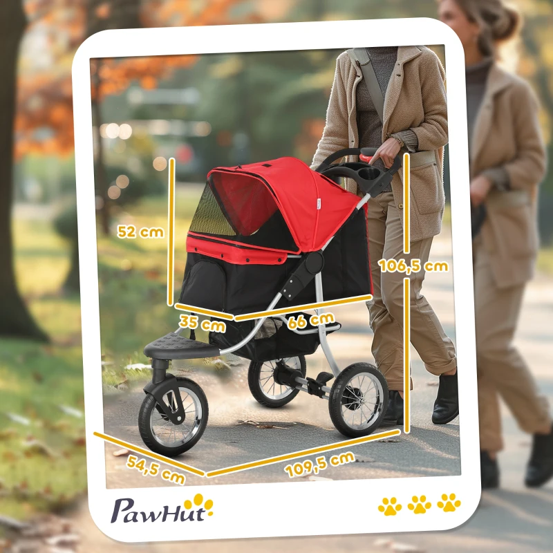 PawHut Hondentrolley hondenbuggy katten PetStroller met 3 wielen opvouwbaar Oxford rood(m-3)