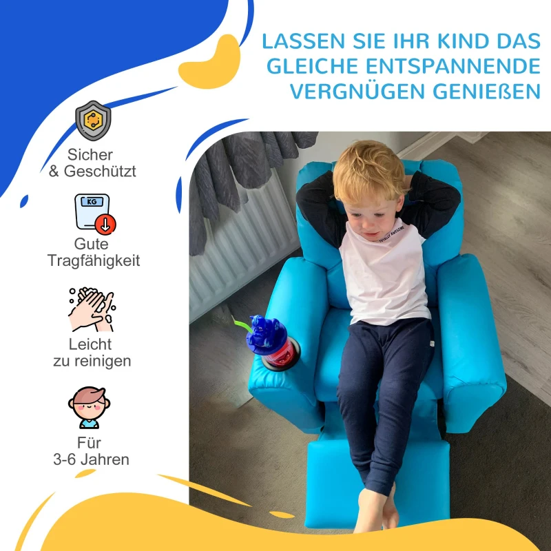 HOMCOM kinderfauteuil, mini-fauteuil, kinderbank voor 3-6 jaar, blauw(m-6)