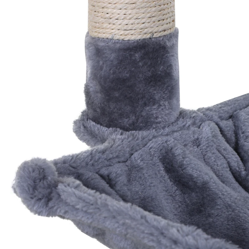 PawHut Kattenboom 3 verdiepingen krabpaal kattenbed met hangmat sisal paal pluche grijs(m-9)