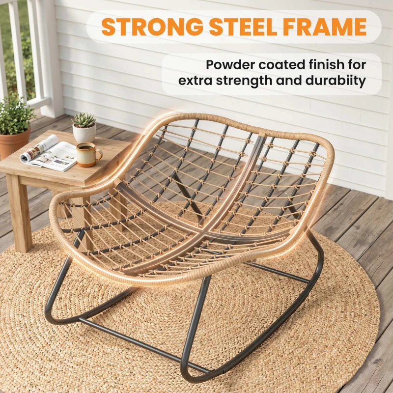Outsunny Fauteuil à Bascule Papasan Intérieur Extérieur, Chaise Ovale à Bascule Rembourrée pour Jardin, Patio, Gris