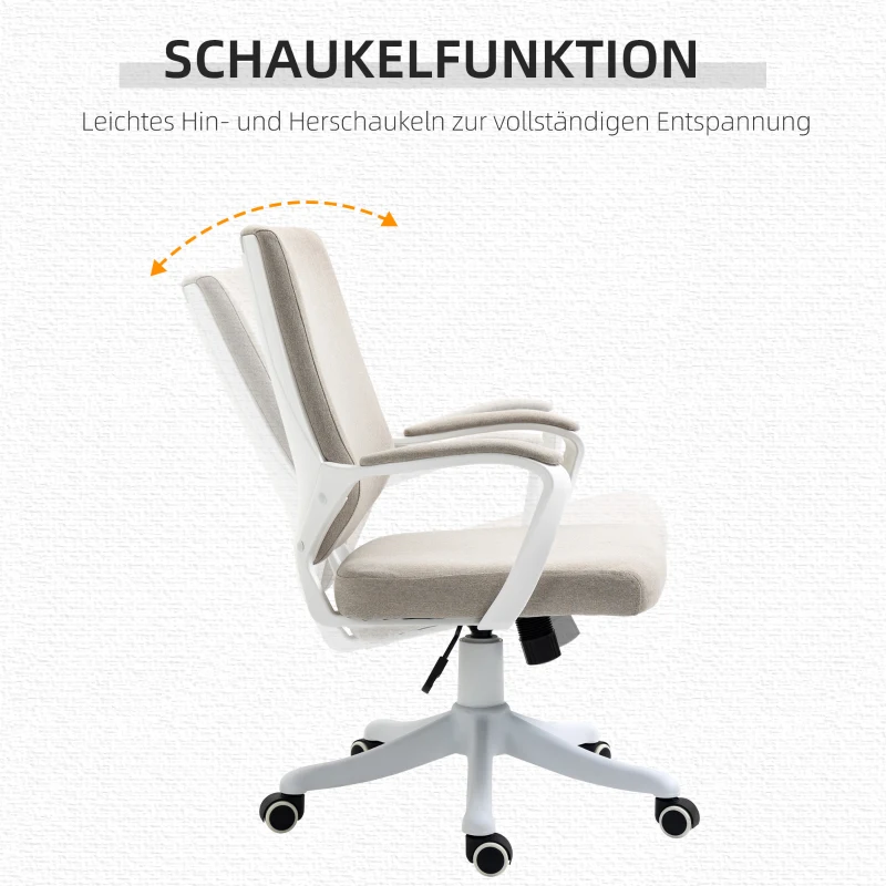 Vinsetto kantoorstoel draaistoel in hoogte verstelbaar dikke bekleding polyester beige + wit(m-5)