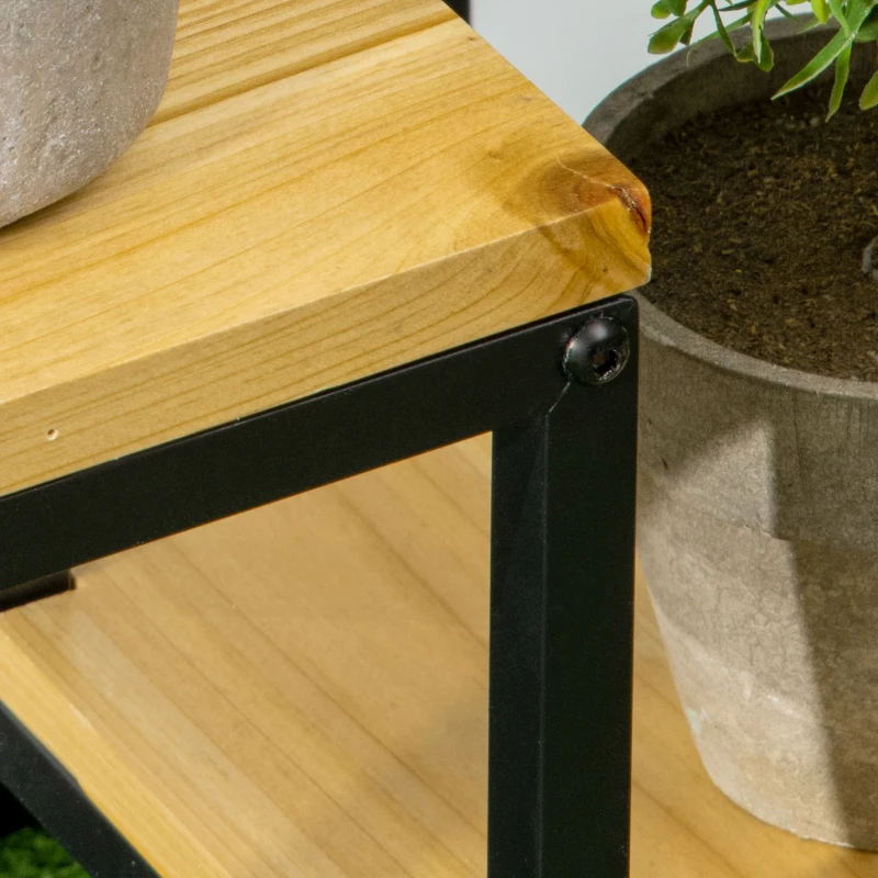 Outsunny plantenrek, bloementrap met 4 niveaus, plantenstandaard op meerdere niveaus, plantenstandaard voor tuin, balkon, hout, naturel, 34 x 34 x 66 cm