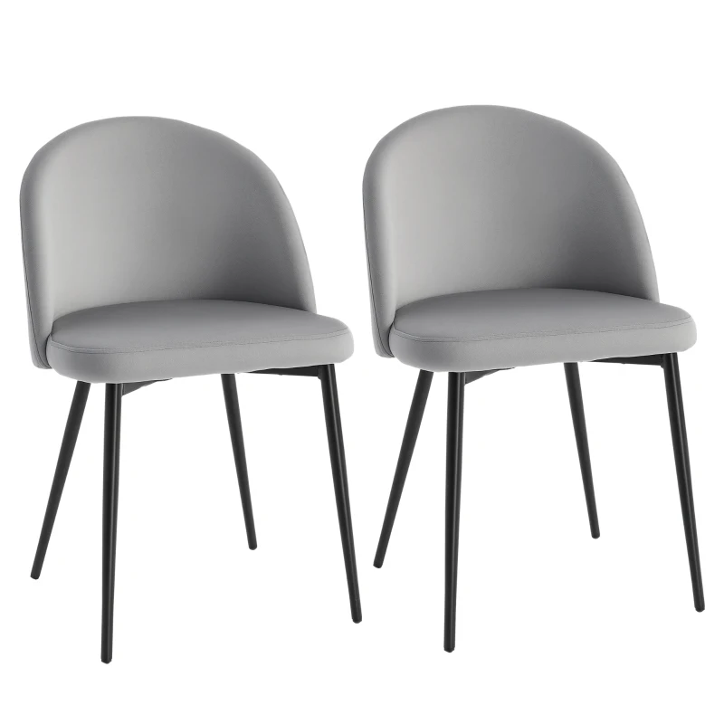 HOMCOM Set van 2 eetkamerstoelen keukenstoel gestoffeerde stoel fluweel metaal grijs