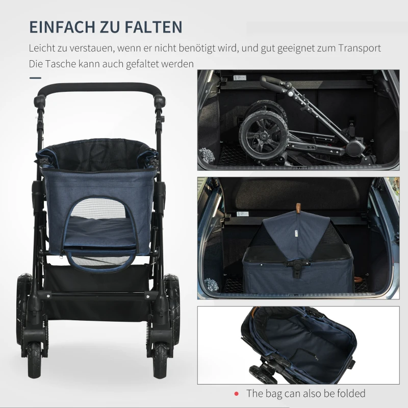 PawHut 2-in-1 design hondenbuggy, opvouwbare hondentas, donkerblauw