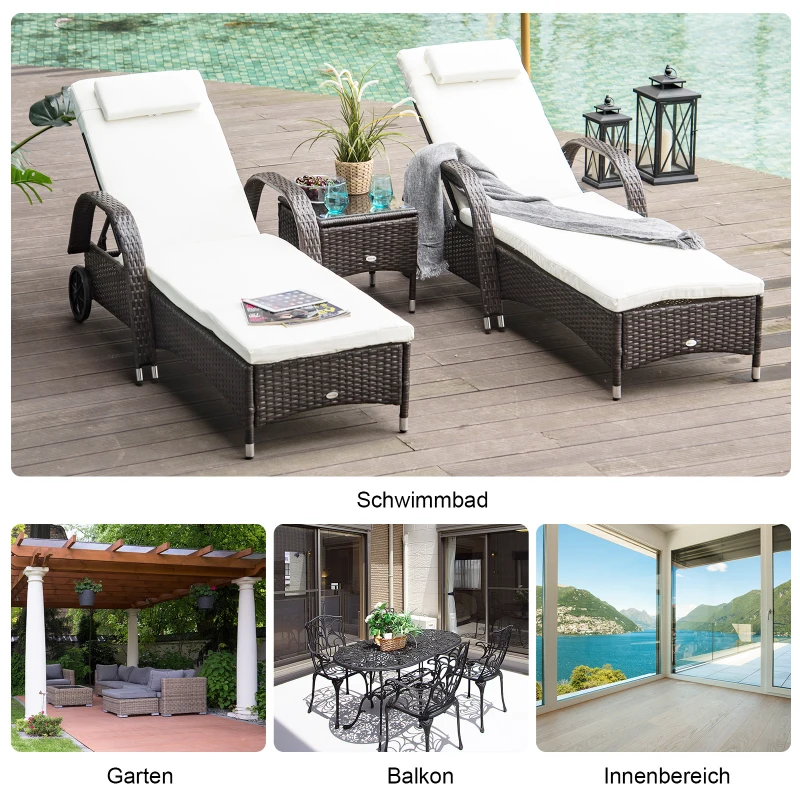 Outsunny Poly-rotan ligstoelset met tafel ligbank voor buiten tuinmeubelen met kussens