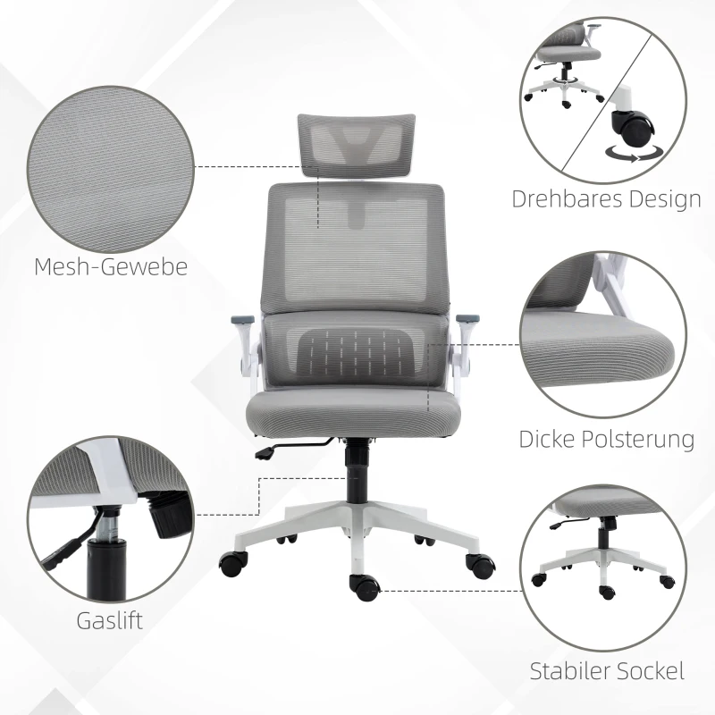 Vinsetto Bürostuhl Schreibtischstuhl Office-Stuhl, höhenverstellbar, 1 Kopfstütze, 60 x 61 x 121,5 cm. Schwarz(m-8)