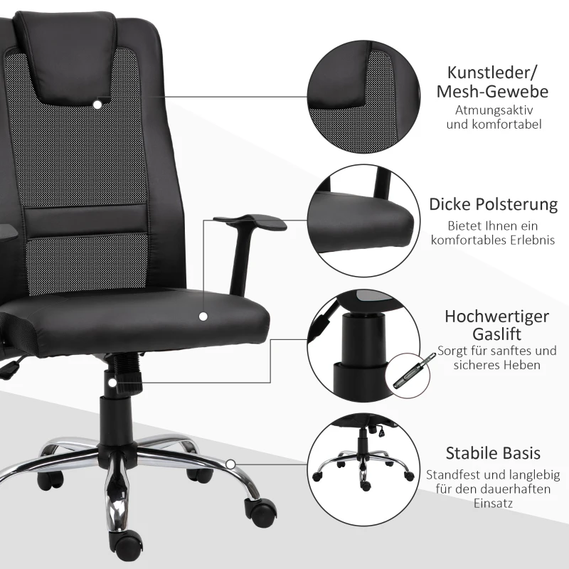 Vinsetto Kantoorstoel draaistoel in hoogte verstelbaar directiestoel ergonomisch bureaustoel