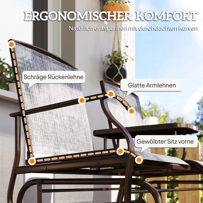Outsunny Metaal tuinbank schommelstoel tuinstoel 2-zits met tafel schommel bruin