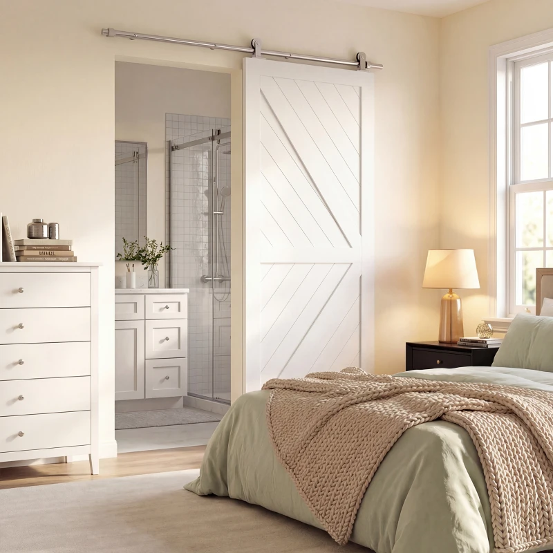 HOMCOM 152CM Quincaillerie porte coulissante de grange, rail porte coulissante de 76 cm de large, épaisseur 30 mm, argenté