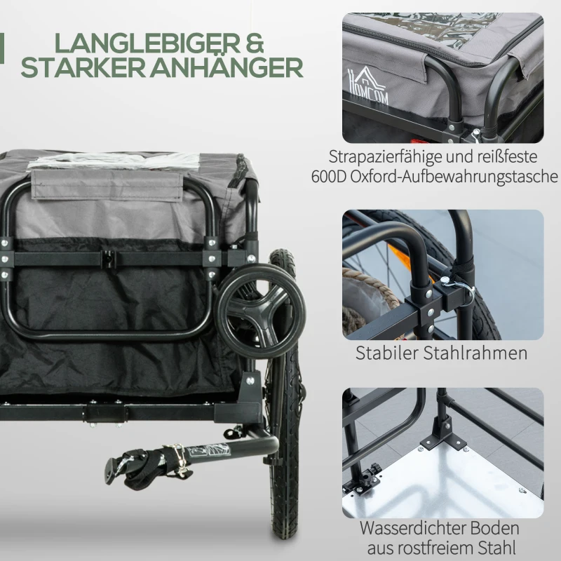 HOMCOM 2-in-1 fietskar, laadaanhanger, 40 kg draagvermogen, zwart+grijs