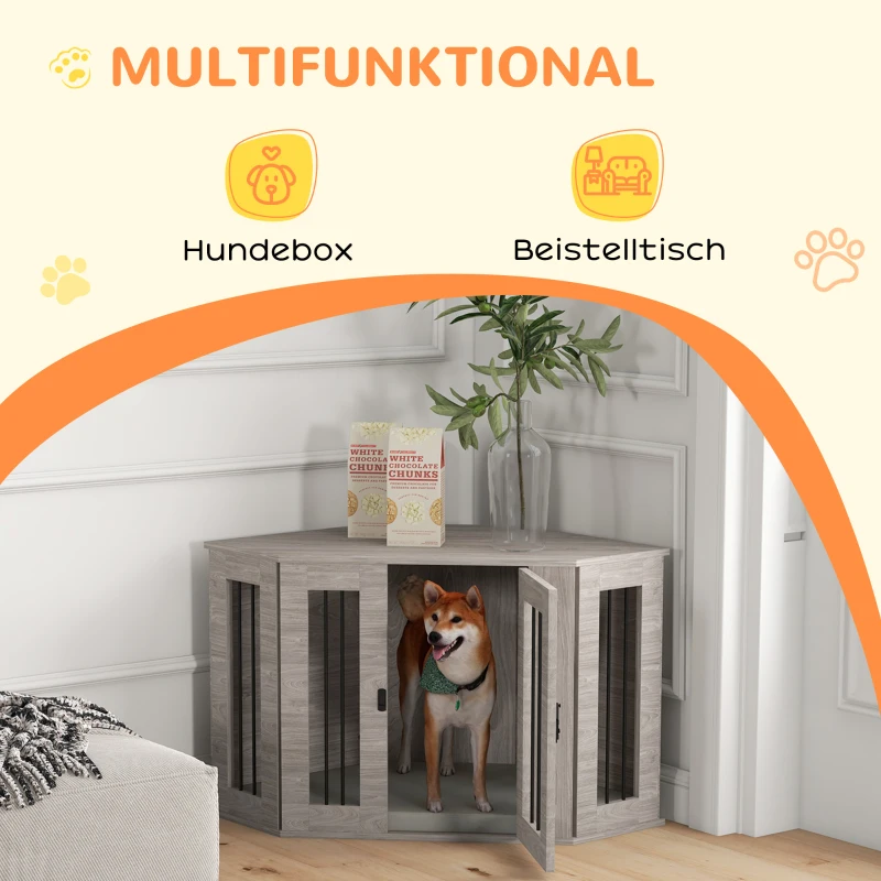 PawHut Hondenbench, hondenkooi, hoekdesign, inclusief vergrendeling, 1 ligkussen, 104 x 55 x 63 cm, bruin(m-4)
