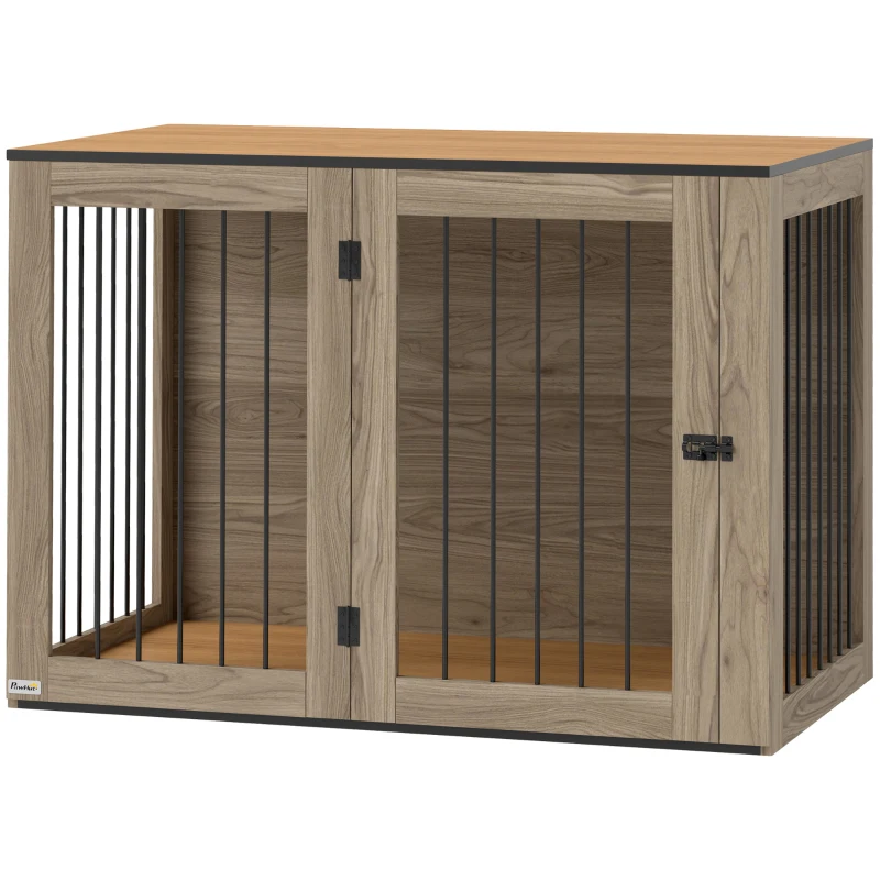 PawHut Hundebox, Haustierbox für große Hunde, Hundehütte, Indoor, 106 x 60 x 76 cm, Eiche(m-10)