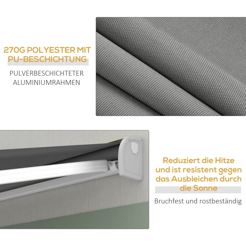 Outsunny Elektrische/Handmatig Uitschuifbare Zonnescherm, Volledig Gesloten Cassette, Afstandsbediening, Aluminium Frame, 3 x 2,5 m, Lichtgrijs