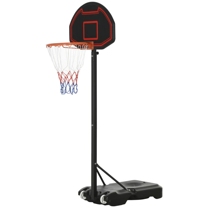 HOMCOM basketbalring, in hoogte verstelbaar, vulbaar onderstel, zeer stabiel, zwart, 131 x 49 x 195-250 cm