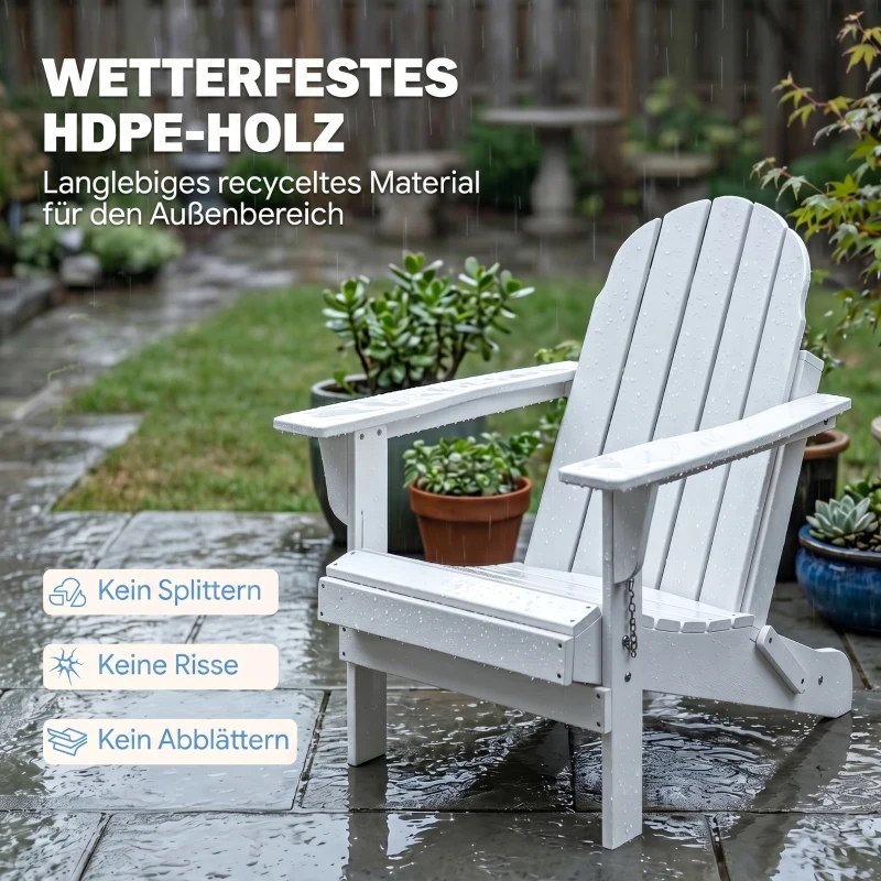 Outsunny tuinstoel, klapstoel, ergonomisch design, weerbestendig, kunststof, wit, 73 x 82 x 88 cm