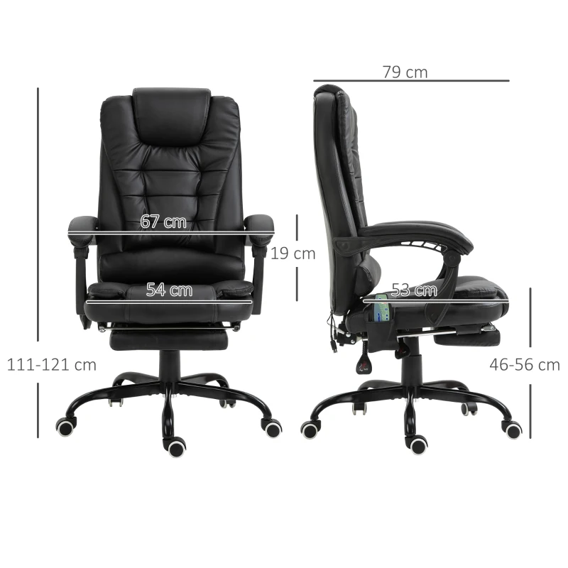 Vinsetto Massagestoel directiestoel met voetensteun, verstelbare rugleuning PVC zwart(m-3)