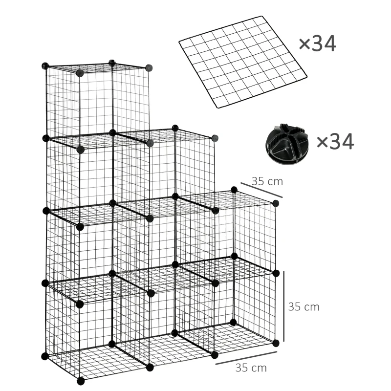 HOMCOM Steckregal, Kubusplank, Schoenenrek, 9 kubussen, modulair ontwerp, Staal, zwart, 35 x 35 x 35 cm per kubus(m-3)