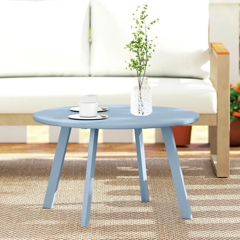 Outsunny Petite table basse ronde, table d'appoint avec patins antidérapants, cadre en métal, pour jardin, Ø 70 x 42 cm, bleu