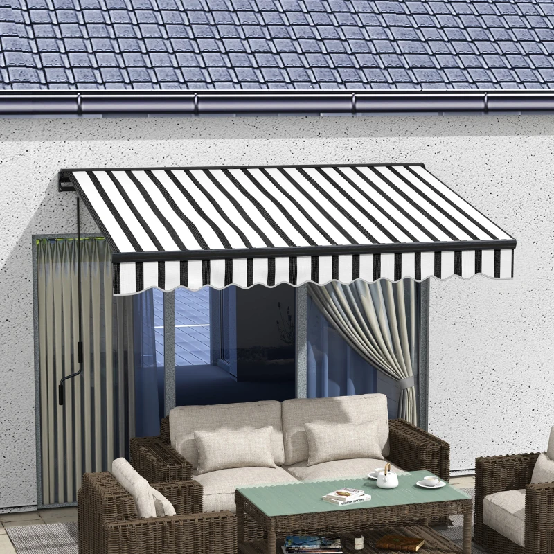 Outsunny Zonnescherm Luifel Terrasluifel, weerbestendig, 1 handkruk, 295 x 250 x 150 cm, Grijs + Wit