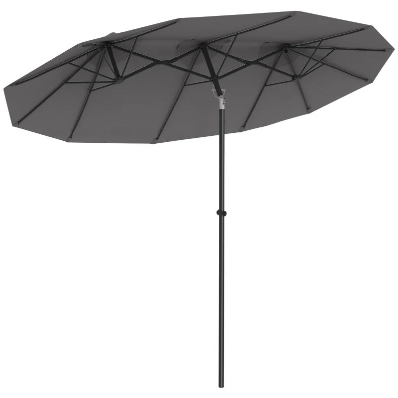 Outsunny parasol, tuinparasol, kantelbaar, met handslinger, winddak, polyester+staal, grijs, 285 x 147 cm