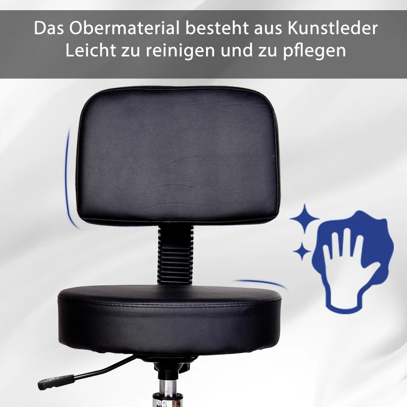 HOMCOM Rolkruk, werkstoel, cosmetische stoel, draaistoel, kruk, professionele salonstoel, zwart(m-4)