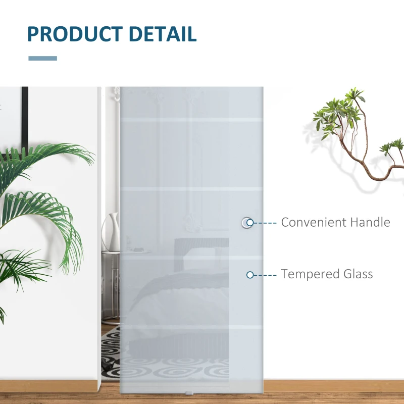 HOMCOM Glazen schuifdeur Schuifdeur Glazen deur Binnendeur gedeeltelijk gesatineerd 900 x 2050 mm(m-6)
