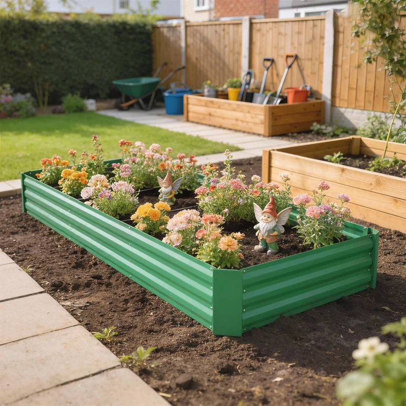 Outsunny Jardinière extérieure carré potager galvanisée avec bordure de sécurité et fond ouvert 240 x 120 x 30 cm vert