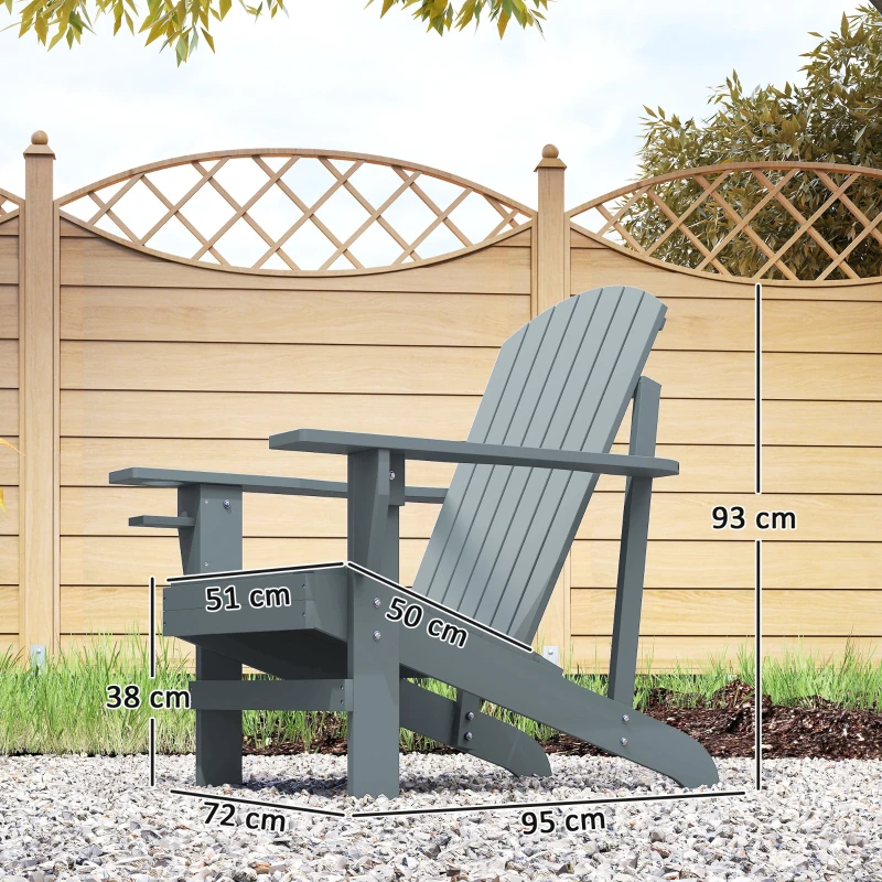 Outsunny Fauteuil de Jardin Adirondack Grand Confort, Porte-Gobelet Intégré, Bois de Sapin Traité Peint, 72x95x93cm, Gris Foncé