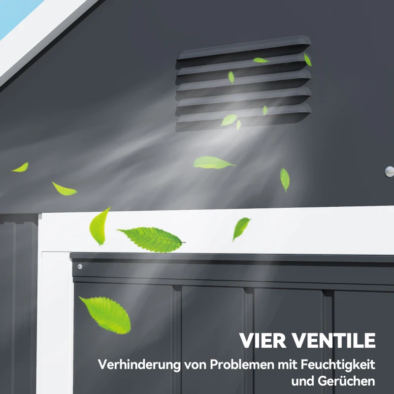 Outsunny Tuinhuis, metalen opbergschuur, dubbele deur, raam, 259x172x222 cm, grijs/wit(m-6)