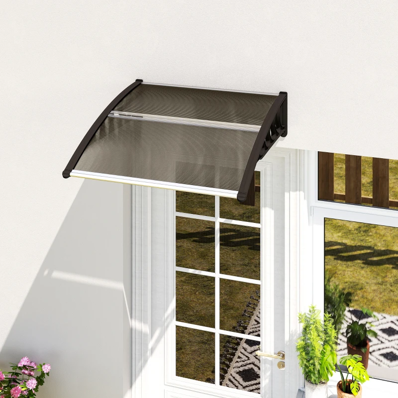 Outsunny Auvent de Porte d'Entrée, Toit Marquise de Porte Extérieur en Polycarbonate et Profil Aluminium, 103x96,5cm, Marron