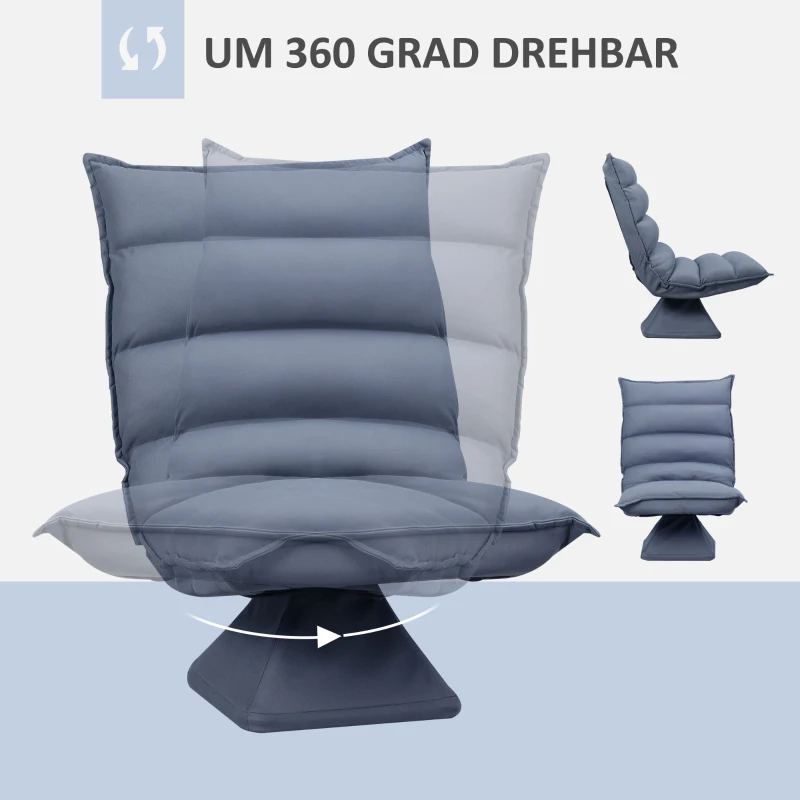 HOMCOM fauteuil, draaibare, verstelbare rugleuning, lederlook, stalen frame, grijs, 62 x 62 x 95 cm(m-5)