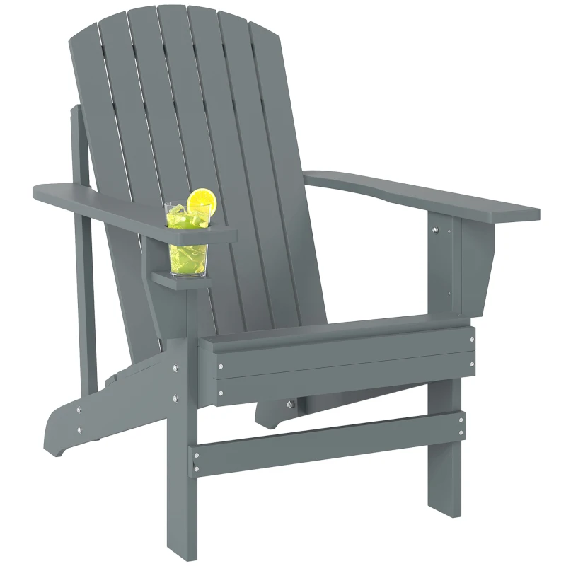 Outsunny Fauteuil de Jardin Adirondack Grand Confort, Porte-Gobelet Intégré, Bois de Sapin Traité Peint, 72x95x93cm, Gris Foncé