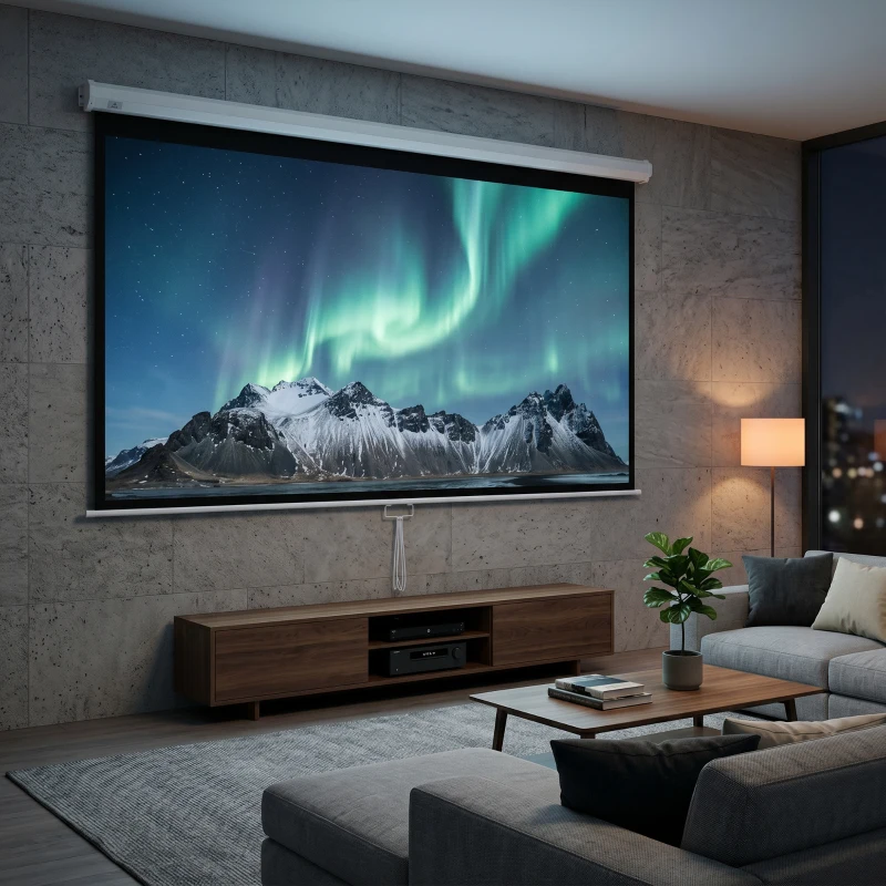 HOMCOM Écran de projection TV et Home Cinema de 100 Pouces vidéo projecteur 16:9 4K HD, fixation mural ou plafond