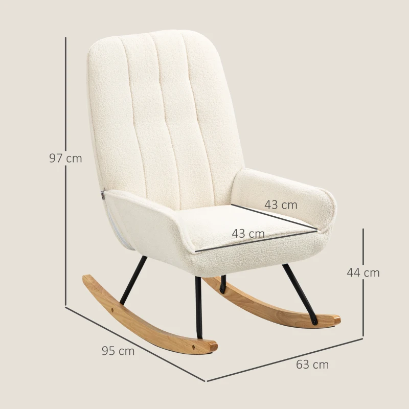 HOMCOM schommelstoel met sherpa fleece, draagvermogen 150 kg, creme