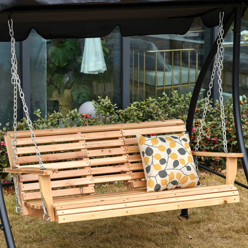 Outsunny tuinschommel 2-3 personen vurenhouten patio 150 x 75 x 53 cm naturel