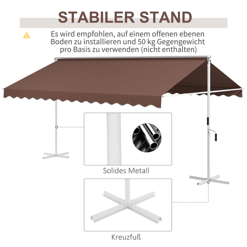 Outsunny Vrijstaande markies 4,5x3,4m, kantelbaar, slinger, metalen frame, bruin