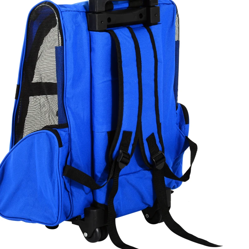 PawHut Hondentrolley transporttas draagtas dieren 2-in-1 rugzak trolley blauw