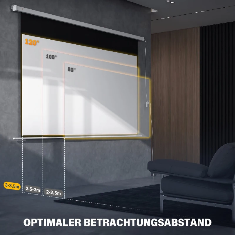 HOMCOM Projectiescherm 293 x 193 cm 120 inch 16:9 HD 4K Elektrisch met Afstandsbediening, Wit