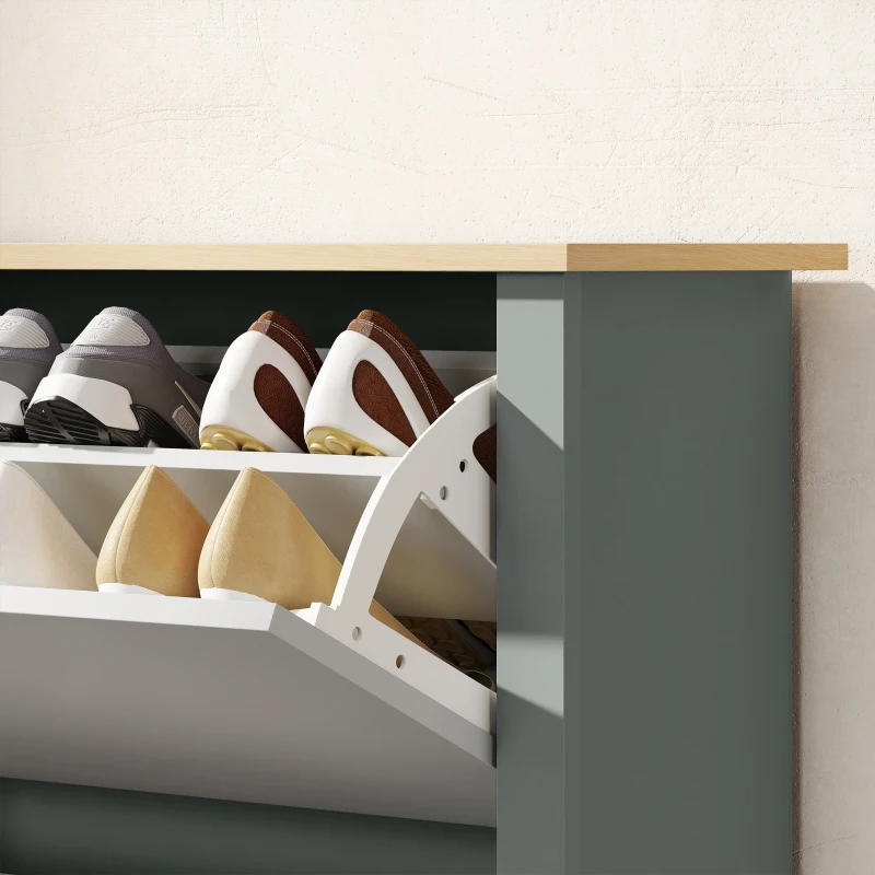 HOMCOM Schoenenkast met 2 klapvakken, verstelbare scheidingswand voor 8-12 paar schoenen, 72 x 26 x 80 cm, lichtgrijs