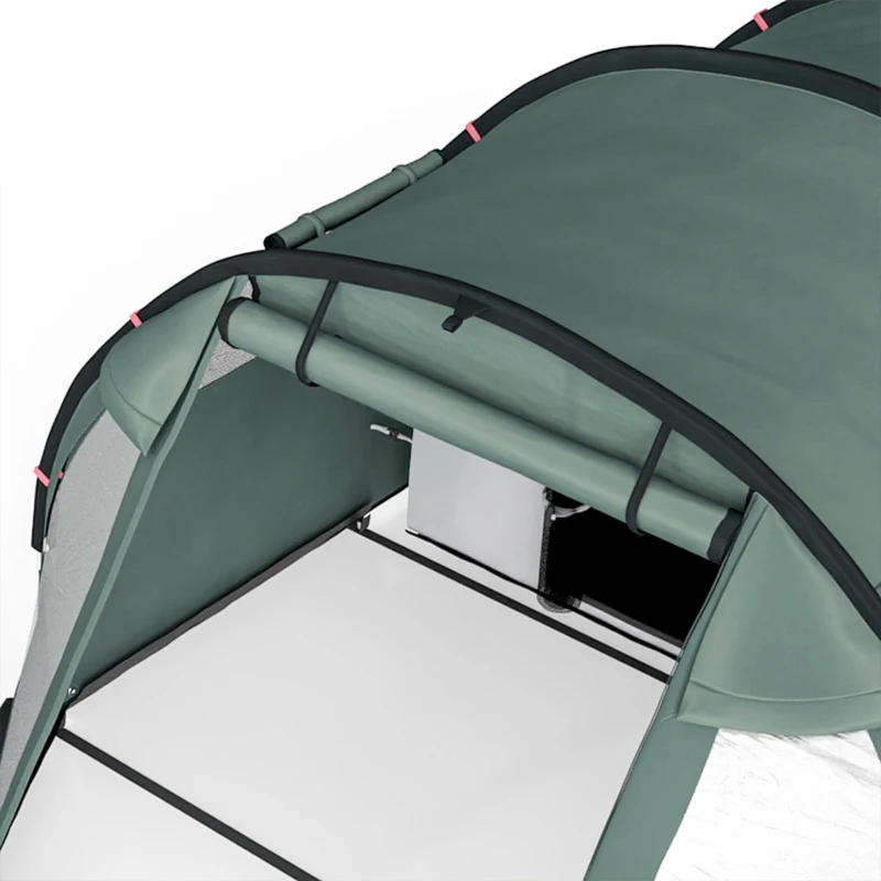 Outsunny kampeertent voor 3-4 personen, twee binnenruimtes, gaasraam, groen, 4,75 x 2,64 x 1,72 m