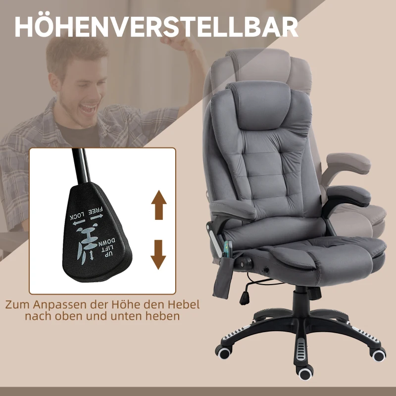Vinsetto Bürostuhl mit Massage- & Wärmefunktion, ergonomisch, höhenverstellbar, Dunkelgrau